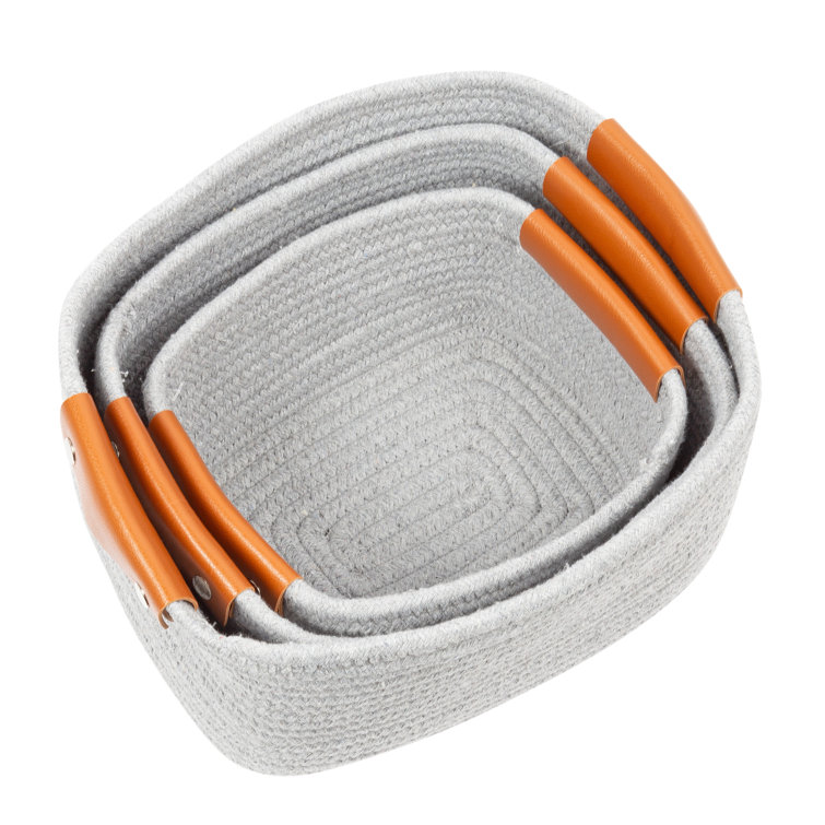 Dovecove Set of 3 Cotton Rope Rectangle Baskets with Handles Wayfair